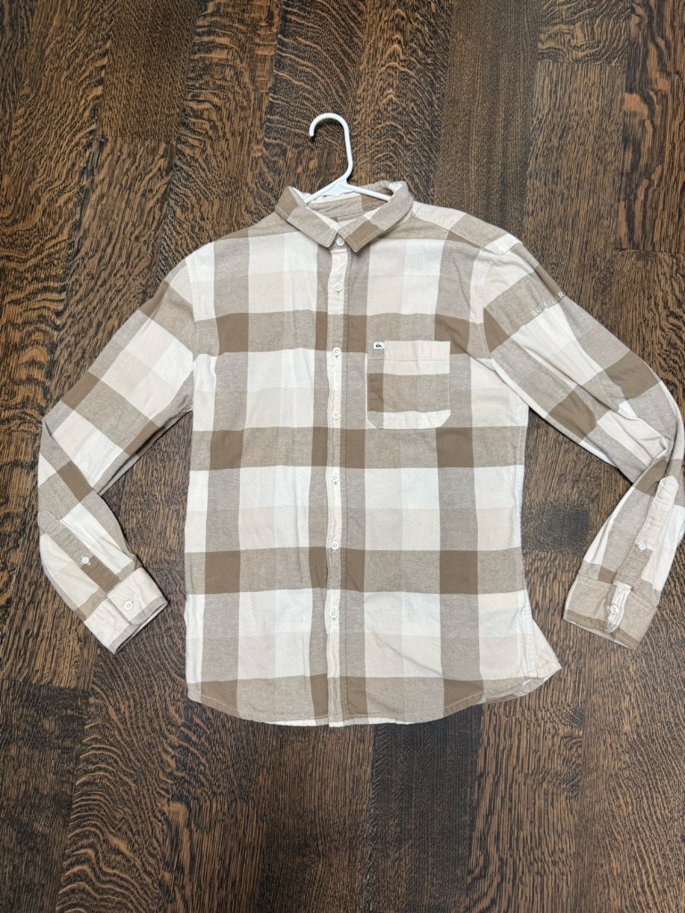 Quiksilver Men’s Flannel Plaid Shirt | Size S | Tan/Khaki & Cream | Regular Fit
